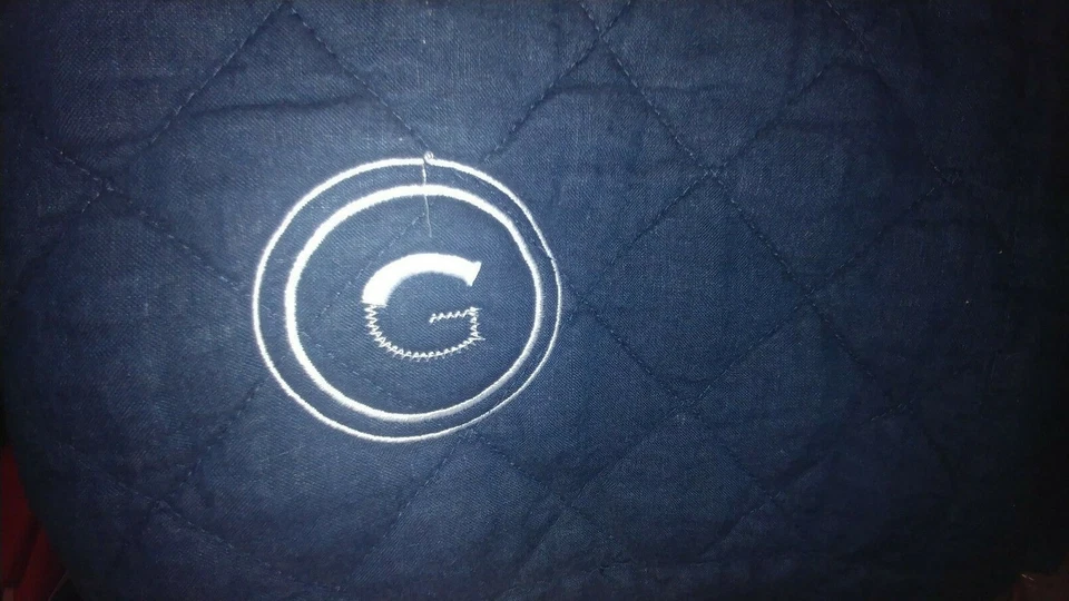 Colcha de berço Pottery Barn Kids linho belga azul marinho mono G ver monograma Novo  - Imagem 1 de 1