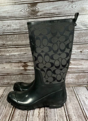 Botas de lluvia COACH Pearl para mujer 6B 6 negras logotipo de firma monograma botas de goma Foto 1 de 4