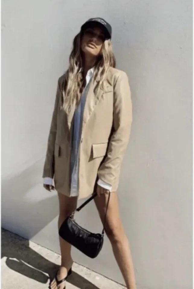 Chaqueta Blazer JOIE Vegana Imitación Cuero Tostado Talla XL Foto 1 de 4