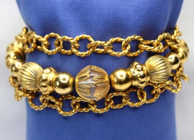 Brazalete de cadena y cuentas de metal tono dorado Liz Claiborne 3 hilos en capas Foto 1 de 4