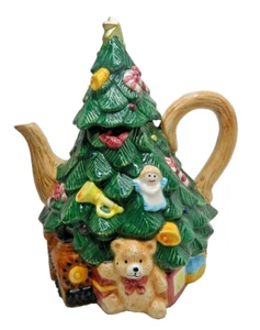 Tetera de árbol de Navidad Jay Imports vintage 1995 cerámica 8" H decoración/regalo navideño - Imagen 1 de 10