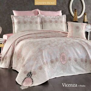 Vicenza Embroidered 3-Piece Quilt - Oversized Queen, Handmade Floral Bedding Set