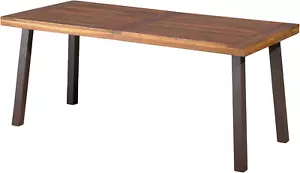 Della Acacia Wood Dining Table, Natural Stained with Rustic Metal, 32.25 in X 69 - Picture 1 of 12