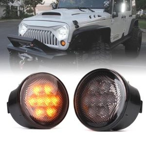 Pair Front LED Amber Turn signal Lights Smoke For Jeep Wrangler JK JKU 2007-2018 - Foto 1 di 7