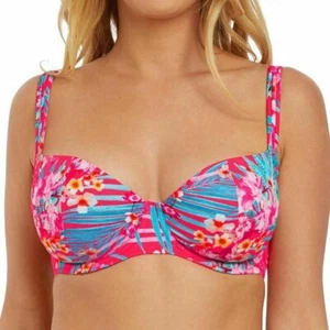 Freya Wild Sun Bikini Top Size 34D Padded Balcony Tropical Punch Pink Blue 2880 - Picture 1 of 12