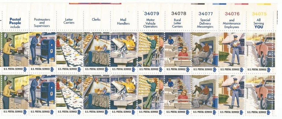 Block of 20 stamps - Scott 1489 - 1498 - 8 cent - Postal People - 1973 - MNH - Image 1 of 1