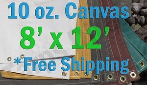 8 Ft. x 12 Ft. 10 Oz. Cotton Canvas Breathable Water Resistant Tarps - Picture 1 of 8