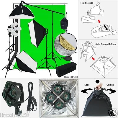 Studio Lighting Backdrop Stand 3 Softbox Muslin Light Kit Flora X - Image 1 of 4