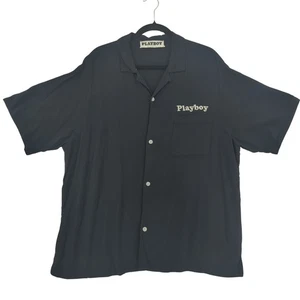 Playboy by Pacsun Shirt Mens Large Black Embroidered Casual Resortwear Retro - Picture 1 of 8