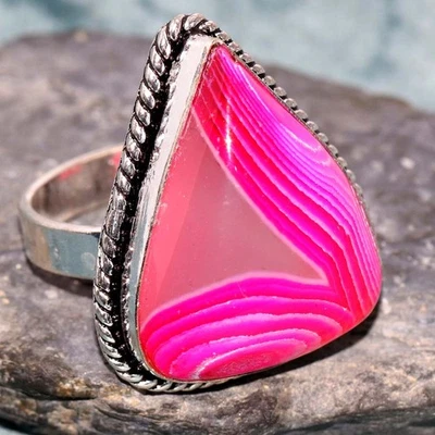 Anillo enchapado en plata 925 ágata rosa Botsuana EE. UU. 9 excelente regalo GW Foto 1 de 3