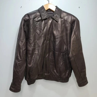 Abrigo Bomber Croft & Barrow Cuero Talla M Forrado Negro Bolsillos Aislados Cuello Foto 1 de 4