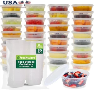 Paquete de 50 recipientes de almacenamiento de alimentos de plástico a prueba de fugas de 8 oz preparación de comidas sin BPA nuevos - Imagen 1 de 9