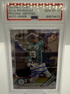 PSA 10 AUTO GRADE JULIO RODRIGUEZ 2019 Bowman Paper Draft Rookie RC GEM MINT M’s - Picture 1 of 2