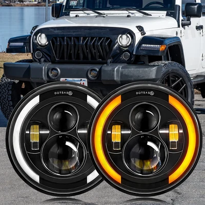 Faros LED redondos de 7 pulgadas para Jeep Wrangler JK TJ LJ HALO SEÑAL DE GIRO DRL ámbar Foto 1 de 4