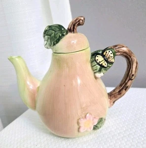 Miniature Pear Teapot Creamer Butterfly Branch Handle 5" - Picture 1 of 7
