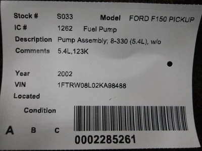 Fuel Pump Assembly Heritage 8-330 5.4L Fits 99-04 FORD F150 PICKUP 228297 Foto 1 de 4