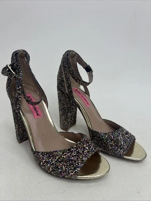 Tacones Betsey Johnson Rosa Glissten Brillo - Tacón Bloque - Correa para el Tobillo - Talla 7 Foto 1 de 4