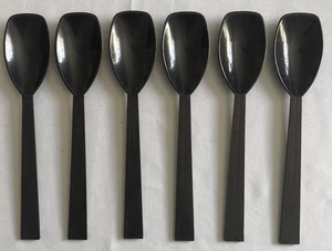 6 Black Plastic Serving Spoons-Utensils for Catering, Buffet & Parties 9.5”Long - Picture 1 of 2