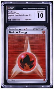 2025 😺 Fire Energy SVE 018 White Flare Horizontal Holo Pokemon CGC-10 - Picture 1 of 2