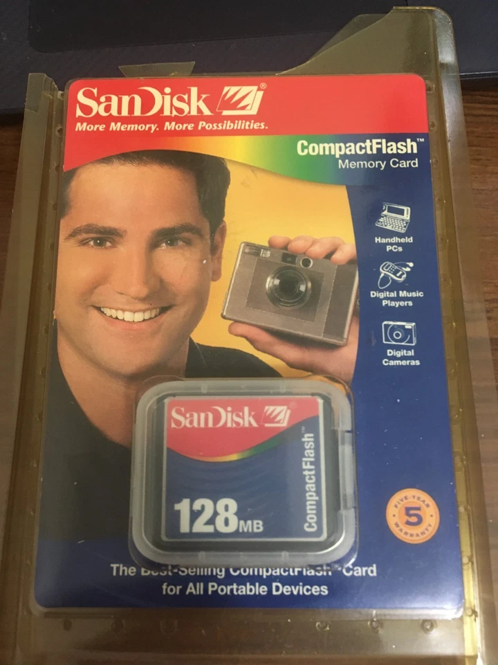SanDisk CompactFlash 128 MB Memory Card, SDCFB-128-768, PC, Music Player, Camera - Image 1 of 4