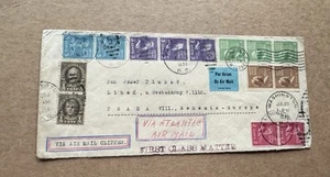 US WWII Prexy Cover to Bohemia +5-Color Prexy Pairs +Via Atlantic Clipper +Neat - Picture 1 of 2