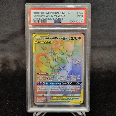 PSA 9 Mewtwo & Mew GX - 2019 Pokémon Unified Minds 242/236 Secret Rare - Image 1 of 3