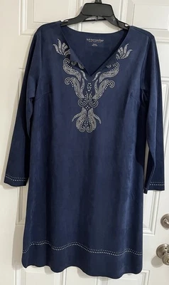 Vestido Ambrosia Náutico Soft Surroundings‎ Azul Marino Talla M Funda Tachonada Gamuza Foto 1 de 4