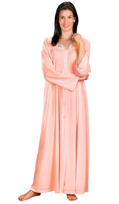 Shadowline Women's Robe Melon Small Nylon 54 Inch Long Button Front Long Sleeved - Image 1 of 3