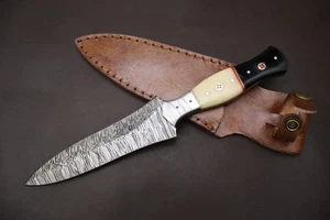 10" HANDMADE DAMASCUS STEEL DAGGER WITH BONE HANDLE W/SHEATH - Picture 1 of 6