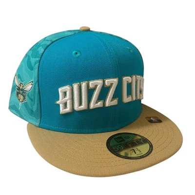 New Era NBA Charlotte Hornets Buzz City Teal Tan 59FIFTY Fitted Hat Size 7 1/2 - Image 1 of 4