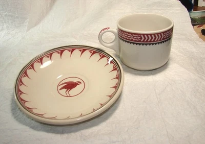 ORIGINAL---Santa Fe Railroad China Taza y Platillo en el Patrón Mimbreno-Original Foto 1 de 4