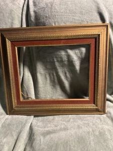 Vintage Gold Paint Wide Wooden Picture Frame w/ Burgandy Liner holds 14x11 Inch - Picture 1 of 13
