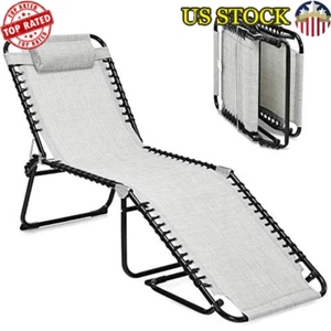 Adjustable Folding Lounge Chair W/ Detachable Pillow Outdoor Indoor Use - Picture 1 of 7