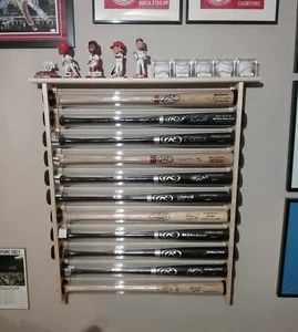 11 Bates - Estante de exhibición de bates de béisbol de madera con estante superior, cabezas de bobble - Imagen 1 de 6