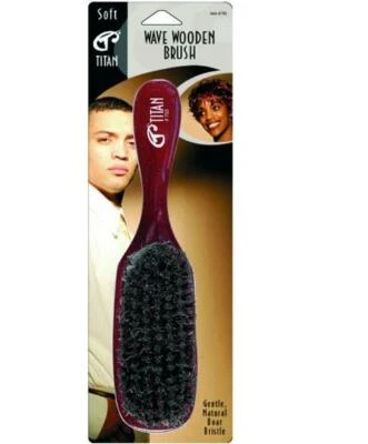 Cepillo ondulado de madera reforzado natural con cerdas de jabalí mango largo de calidad fina Titan Foto 1 de 2