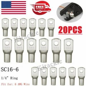 20 Stck. Stärke 6 AWG 1/4" Stecker Auto Audio Kupfer Terminal Draht Batterie Ring Lug - Bild 1 von 10