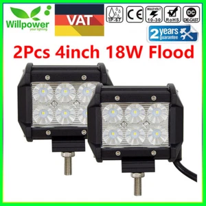 2x 4inch 18W LED Work Light Bar Flood Driving Offroad UTE ATV Fog Lamp Truck Pod - Imagen 1 de 9