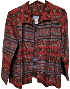Koret Red Jacket Blazer Women's PL Floral Paisley Open Front Long Sleeve - Picture 1 of 10