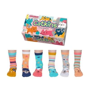 Calcetines United Oddsocks Catkins 6 extrañamente coordinados novedad gato niños Reino Unido 9-12 - Imagen 1 de 1