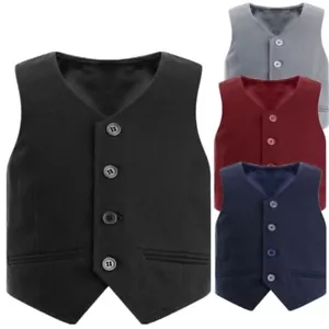 Boys Formal Suit Vest Wedding Prom Party Outfit Tuxedo Gentleman Waistcoat - Picture 1 of 46