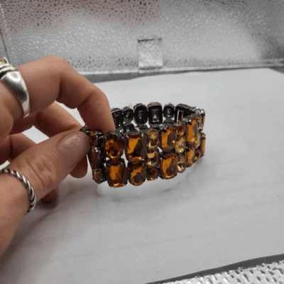 Chunky Topaz Colored Prong Set Stretchy Wide Bangle Bracelet - Image 1 of 4