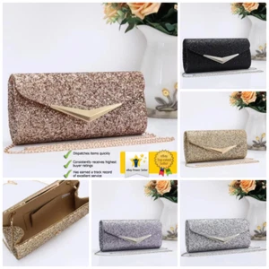 New Ladies Glitter Evening Clutch Bag Womens Wedding Party Prom Envelope Handbag - Picture 1 of 9