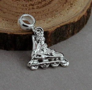 Silver Inline Skates Dangle Charm - Rollerblades Charm fits European Bracelets - Picture 1 of 3
