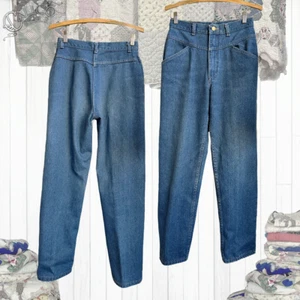 Vintage 80s NATCHEZ Western Yoke High Waist Taper Leg Jeans 26x28 XS USA Made - Picture 1 of 14