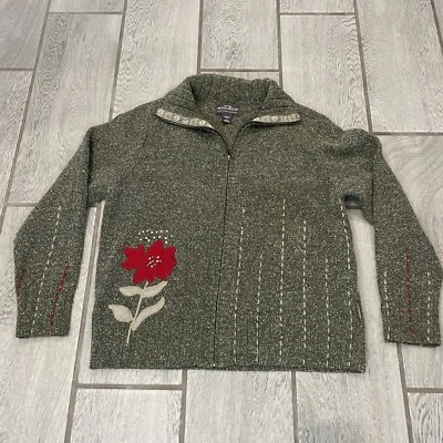 Cárdigan WOOLRICH Mujer Mediano M Cremallera Completa Verde Brezo Flor Bordado Foto 1 de 4
