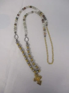 VINTAGE CHANEL CC LOGO PENDANT NECKLACE with SILVER GOLD & CRYSTAL BEAD - Picture 1 of 7