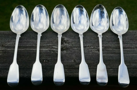 Set of 6 - 1821 London William Eaton Sterling Silver Lg. Table / Serving Spoon Cover