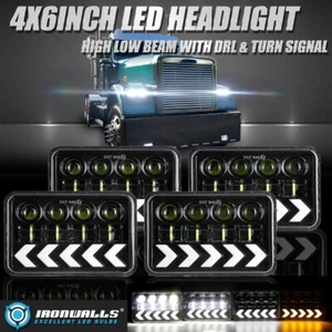 4x 4X6" INCH LED Headlights Hi/Lo DRL Turn Signal For Freightliner FLD120 FLD112 - Picture 1 of 12