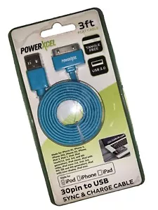 PowerXcel BLUE 30pin to USB Sync & Charge Cable 3 ft For iPod iPad iPhone - Picture 1 of 3
