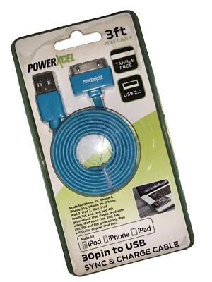 PowerXcel BLUE 30pin to USB Sync & Charge Cable 3 ft For iPod iPad iPhone - Image 1 of 3